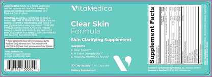 VitaMedica Clear Skin Vitamin Formula | Noncystic Acne Supplement for Skin Clearing | Clear Complexion for Women and Men | Vitamins A, C, E, Selenium, Chromium, and Zinc for Skin Health | 60 Count
