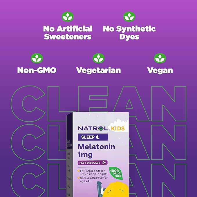 Natrol Kids Fast Dissolve Melatonin 1 mg, Dietary Supplement for Restful Sleep, Sleep Tablets for Kids, 30 Strawberry-Flavored Melatonin Tablets, 30 Day Supply