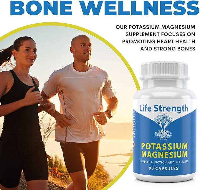 Life Strength Magnesium Potassium Complex Supplement - 90 Capsules - High Absorption Magnesium Support Vascular Health & Leg Cramp