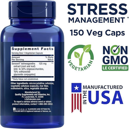 Life Extension Optimized Ashwagandha, 150 Veg Caps - Non-GMO, Gluten Free, Vegetarian Capsules