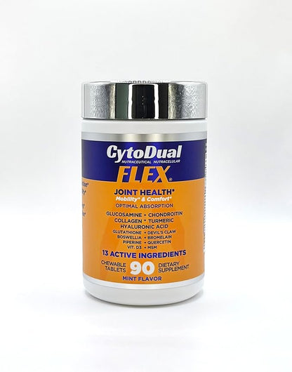 CytoDual Flex -Glucosamina Condroitina Msm Boswellia -Suplemento para el alivio del dolor de articulaciones –Tab. Masticables antiinflamatorias y antioxidantes para tu espalda, rodillas, manos.90 Días