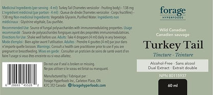 Turkey Tail Mushroom Tincture, Mushroom Vitamins for Immune System and Gut Health Support, Dual Extract, Alcohol-Free, 60 ml