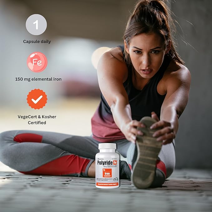 Seaford Pharmaceuticals Inc, Polyride Fe Polysaccharide Iron Complex, Deficiency Anemia, Easy on the Stomach with Energy Support and 150 mg Elemental Iron, | 350 mg - 30 Capsules