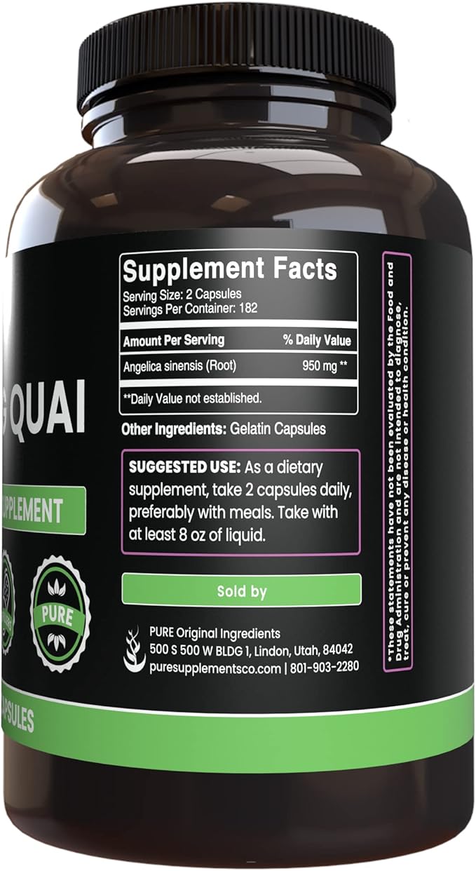 PURE ORIGINAL INGREDIENTS Dong Quai, (365 Capsules), No Magnesium Or Rice Fillers, Always Pure, Lab Verified