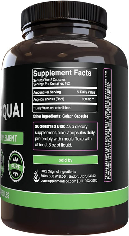 PURE ORIGINAL INGREDIENTS Dong Quai, (365 Capsules), No Magnesium Or Rice Fillers, Always Pure, Lab Verified