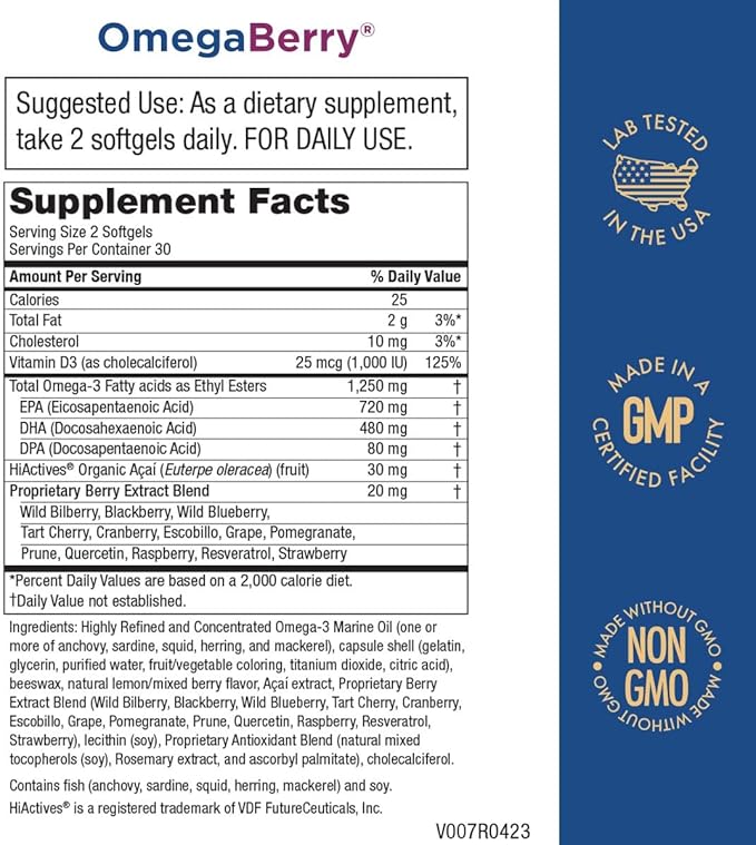 Purity Products Women’s Perfect Multi + OmegaBerry Fish Oil Women's Multi (Supports Urinary Tract Health, Immune, Bone, Hair, Skin, Nails + More) - OmegaBerry (1250mg Omega-3, Vitamin D3 + More)