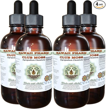 Hawaii Pharm Club Moss Alcohol-Free Liquid Extract, Club Moss (Lycopodium clavatum) Dried Whole Herb Glycerite Natural Herbal Supplement 4x4 oz