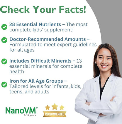 9-18 Years, Allergen-Free Kids Multivitamin, Unflavored Powdered Vitamins, Multivitamin Powder with 13 Vitamins & 13 Minerals, Low-Carbohydrate Vitamin Supplements, 275g - Solace Nutrition