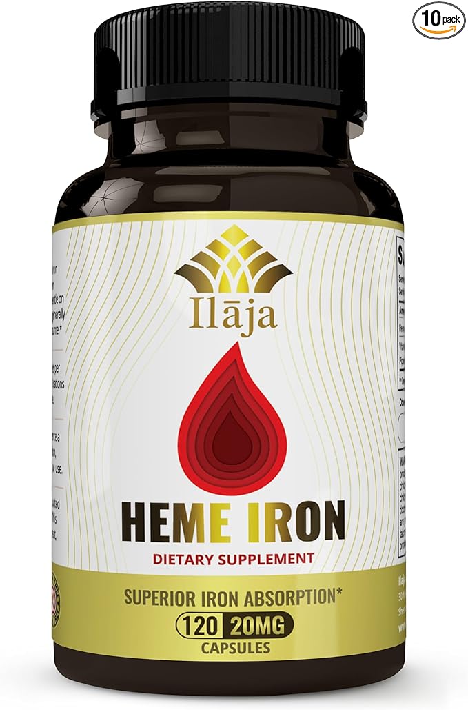 Heme Iron Deficiency Supplement for Women & Men (120 Capsules) – 20mg High Absorption, Clean Ingredients - Contains 111% of Iron DV per Capsule - 2-4 Month Supply