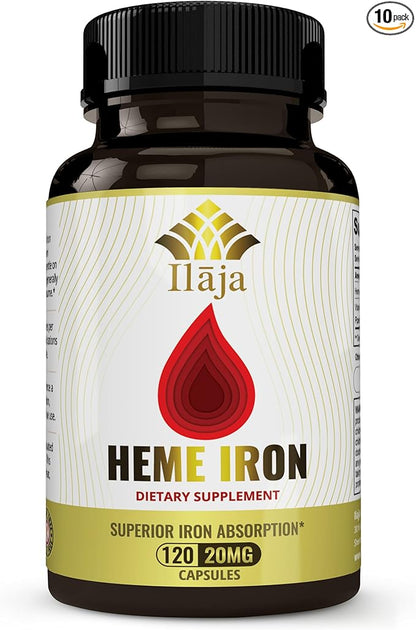 Heme Iron Deficiency Supplement for Women & Men (120 Capsules) – 20mg High Absorption, Clean Ingredients - Contains 111% of Iron DV per Capsule - 2-4 Month Supply