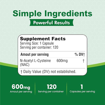 HEALTH LFE HealthLife N-Acetyl L-Cysteine (NAC) 600mg, 120 Capsules - Non-GMO, Gluten Free, 120 Servings