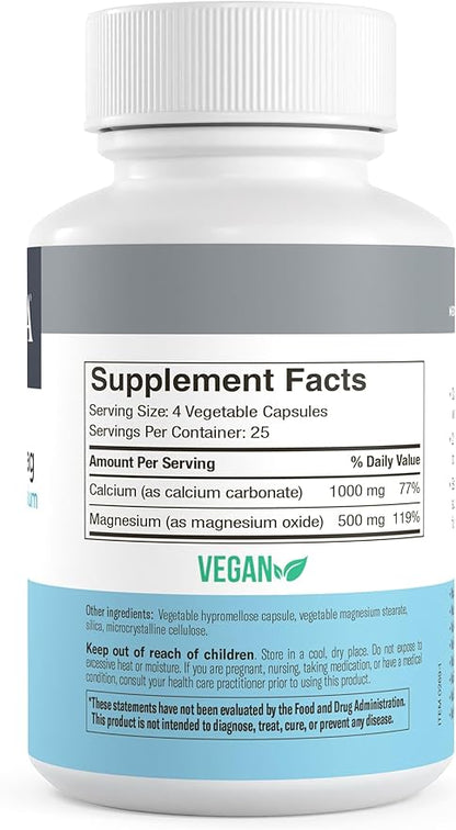 Freeda Super Cal/Mag – Kosher Vegan Bone Health Supplement – Supports Bone Strength, Nerve Function & Muscle Relaxation – Vegetarian Calcium Magnesium Capsules – Third-Party Tested – (100 Capsules)