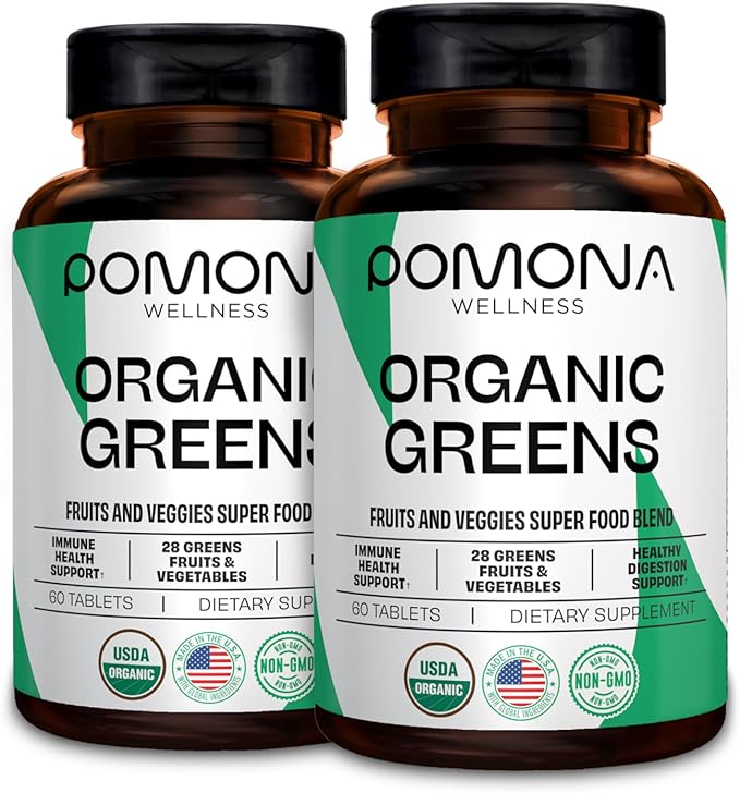 Pomona Wellness Super Greens Supplement, Full of Superfood Vitamins & Minerals, Fruits & Vegetable, Greens Powder for Bloating and Digestion, Gut Health, USDA Organic, Non-GMO, 240 Tablets (2 Pack)