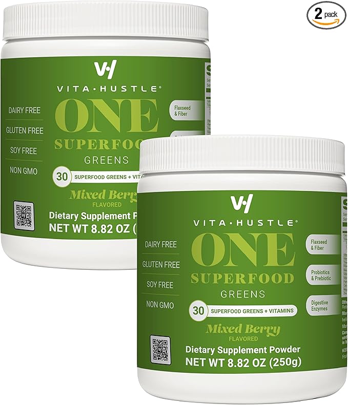 VitaHustle ONE Superfood Super Greens Powder Berry Flavor (25 Servings (Pack of 2))