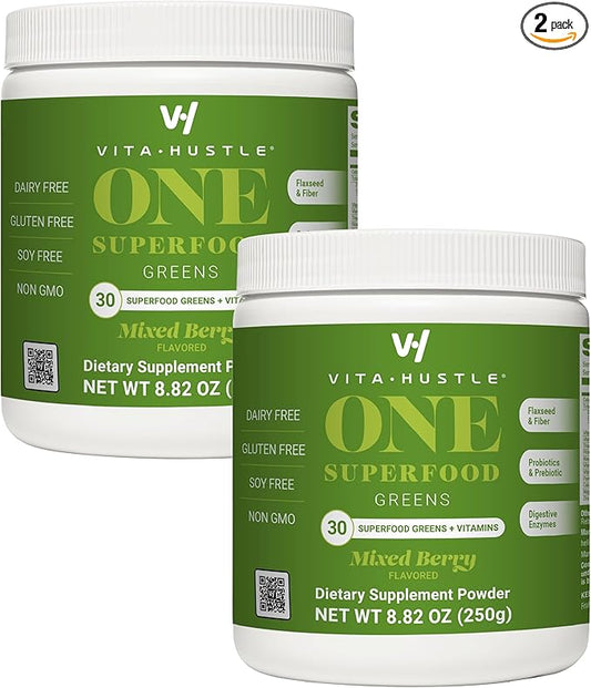 VitaHustle ONE Superfood Super Greens Powder Berry Flavor (25 Servings (Pack of 2))