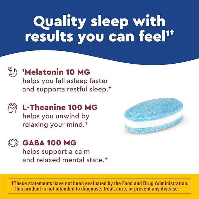 Nature Made Wellblends Sleep Longer, Melatonin 10mg, L theanine 100 mg, and GABA 100mg, Sleep Supplement, 35 Tri-Layer Tablets