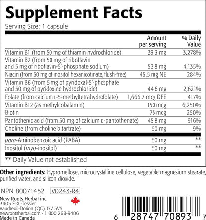 New Roots | Ultra Vitamin B Supplement (50mg) Contains Vitamin B6, B12, Biotin, Advanced Flush Free Formula (90 Veg Caps)
