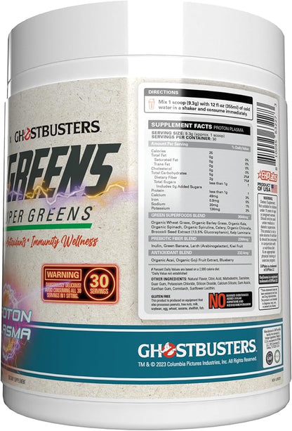 EHP Labs x Ghostbusters OxyGreens Super Greens Powder - Spirulina & Chlorella Superfood, Green Juice Powder with Prebiotic Fibre, Antioxidants & Immunity Support, 30 Serves (Proton Plasma)