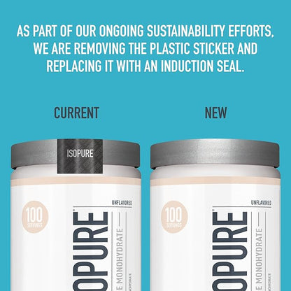 Isopure 100% Pure Creatine Monohydrate Powder, Sugar Free, Unflavored, 5g Creatine Monohydrate Per Serving, 1.1 Lbs, 100 Servings (Packaging May Vary)