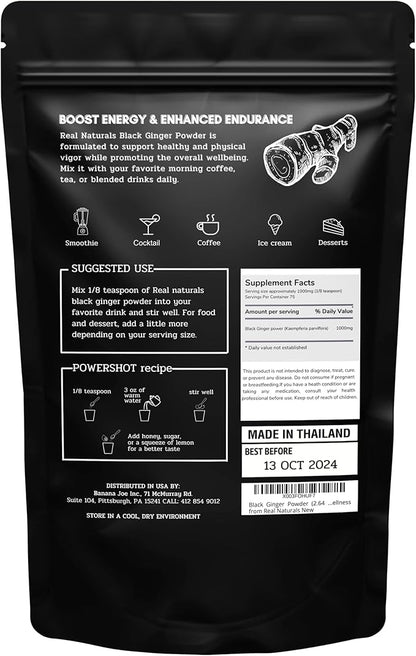 Black Ginger Powder (2.64 Oz) kaempferia parviflora by Real Naturals. Promote Energy & Stamina