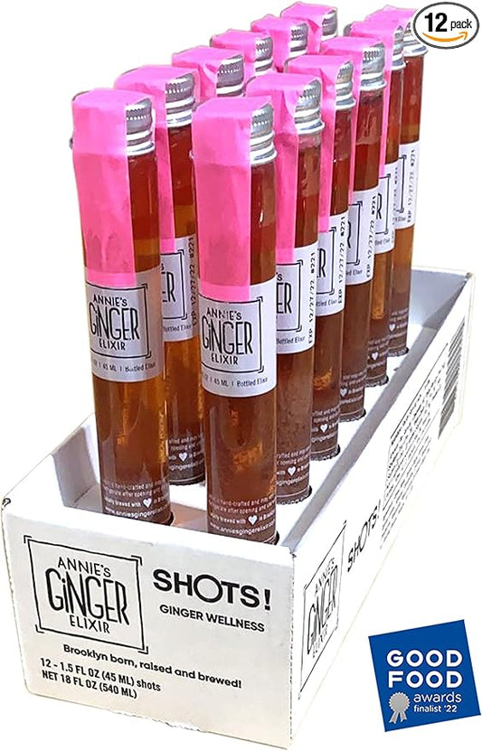 Annie's Ginger Elixir, 1.5oz 12-Pack, Pure Natural Organic Tonic Ginger Shot, Digestive Cleanse Boosts Immune Defense, Daily Gut Health and Wellness, Non-GMO Beverage