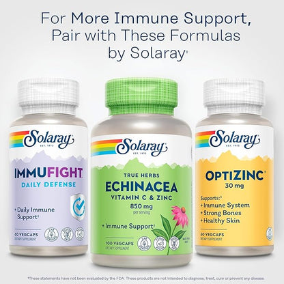 SOLARAY Echinacea Vitamin C & Zinc 850mg Plus Bioflavonoids, Echinacea Capsules for Healthy Immune Support, Vegan, Lab Verified, 60-Day Money-Back Guarantee, 50 Servings, 100 VegCaps