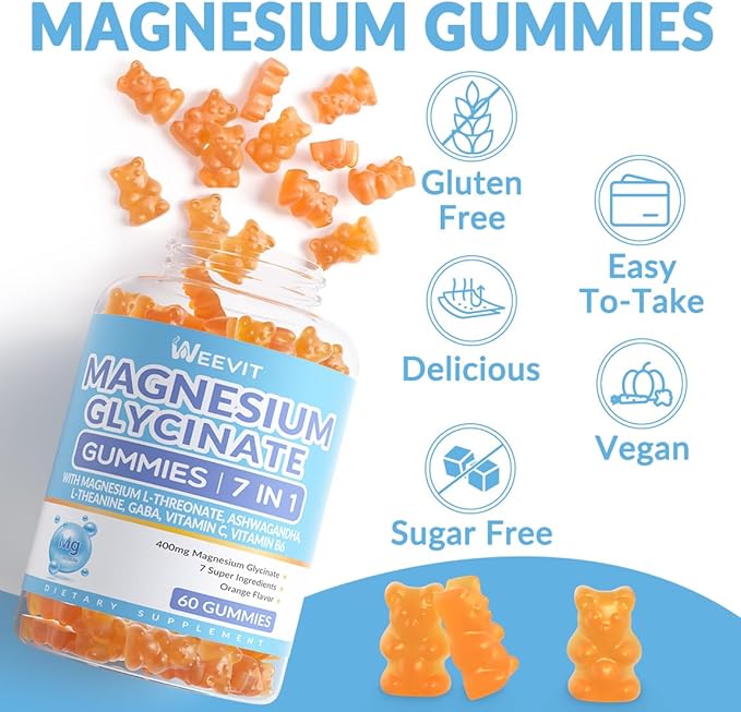 Magnesium Glycinate Gummies 400mg with Magnesium L-Threonate 200mg, Magnesium Gummies for Women and Men