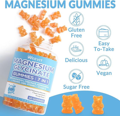Magnesium Glycinate Gummies 400mg with Magnesium L-Threonate 200mg, Magnesium Gummies for Women and Men