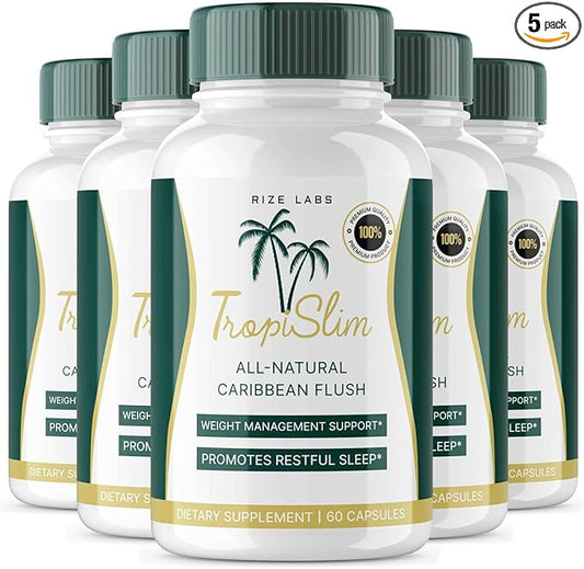 (Official 5 Pack) Tropislim, Tropislim All Natural Caribbean Flush, Weight Loss Supplement, Tropislim Slimming Capsules for Women, Healthy Lifestyle + Leaner Physique, Tropical Reviews (300 Capsules)