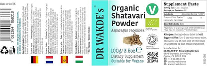 DR WAKDE'S Organic Shatavari Powder (Asparagus racemosa) - 100g (3.5oz) | Pure, Raw & Dried Powder | Ayurvedic Herb | Vegan | Nothing Added, Nothing Removed | Same Day Dispatch