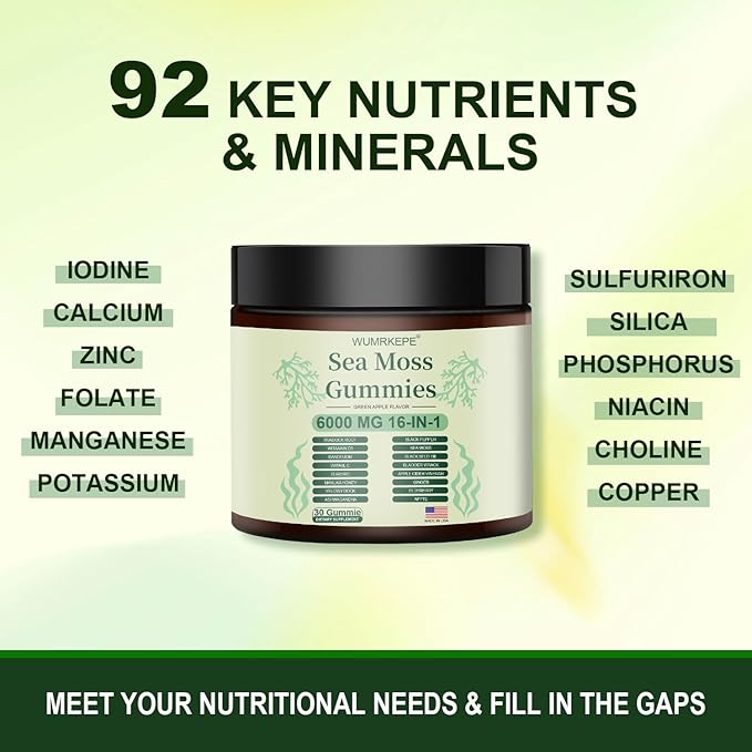 New Sea Moss Gummies - 6000 MG 16-in-1 Formula, Vegan, 30 Gummies - Support Digestion, Enhance Daily Wellnes