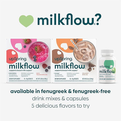 UpSpring Milkflow Electrolyte Breastfeeding Supplement Drink Mix Fenugreek-Free, Moringa & Blueberry Acai Flavor, Lactation Supplement to Support Breast Milk Supply and Restore Electrolytes, 16 Mixes