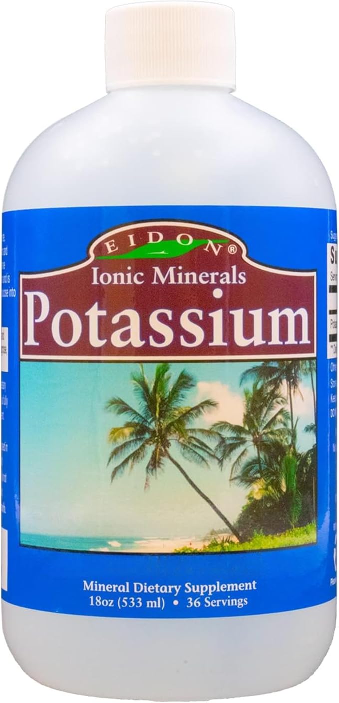 Eidon Ionic Minerals Liquid Potassium Supplement - Potassium Chloride Drops, Essential Electrolyte for Cell Function, Bioavailable Ionic Minerals, All Natural, No-Preservatives or Additives - 18 oz