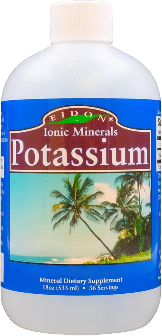 Eidon Ionic Minerals Liquid Potassium Supplement - Potassium Chloride Drops, Essential Electrolyte for Cell Function, Bioavailable Ionic Minerals, All Natural, No-Preservatives or Additives - 18 oz