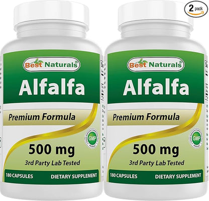 Best Naturals Alfalfa Green Super Food 500 mg 180 Capsules (180 Count (Pack of 2))