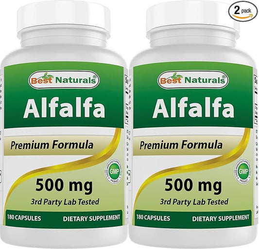Best Naturals Alfalfa Green Super Food 500 mg 180 Capsules (180 Count (Pack of 2))