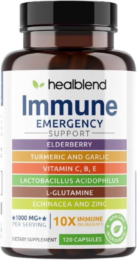 10 in 1 Immune Support Supplement Booster with Elderberry, Zinc, Echinacea, Turmeric, Lactobacillus Acidophilus, for Adults [120 Capsules]