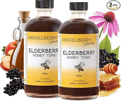 Mickelberry Gardens Elderberry Honey Tonic, Sambucus Syrup, Black Elderberry - Immune Support for Adults and Kids, 4 Ounces (Pack of 2)