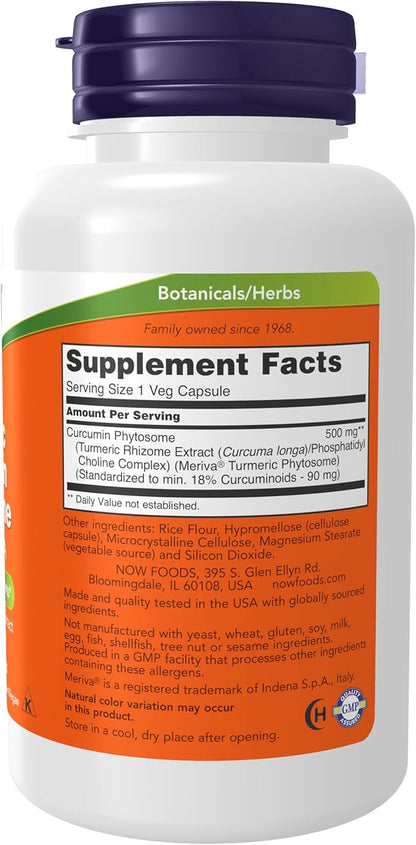 NOW Foods Supplements, Curcumin Phytosome, Bio-Enhanced Turmeric Extract, 60 Veg Capsules