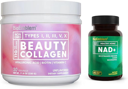 BioEmblem Beauty Collagen - 11G Hydrolyzed Multi-Collagen Peptides & NAD+ Supplement