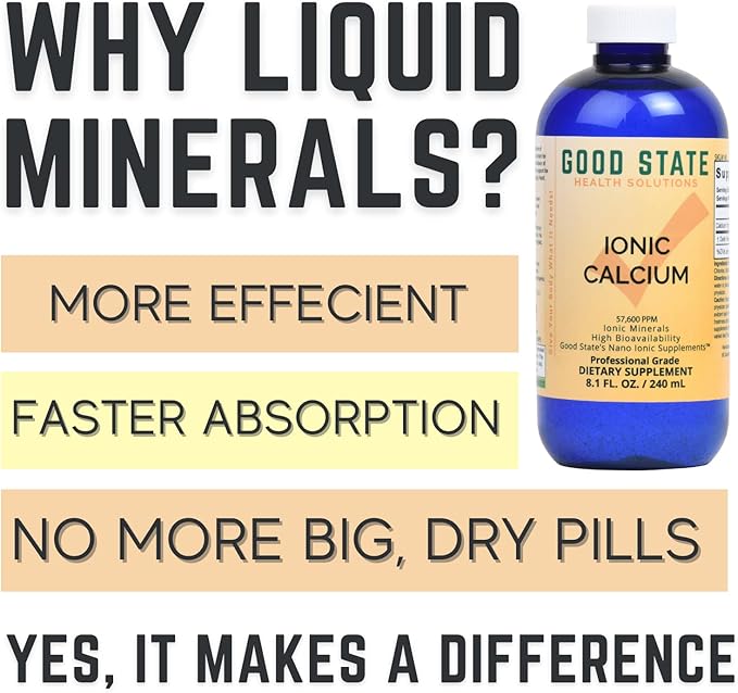 Good State Liquid Ionic Calcium (96 servings at 144 mg elemental, plus 2 mg fulvic acid - 8 fl oz)