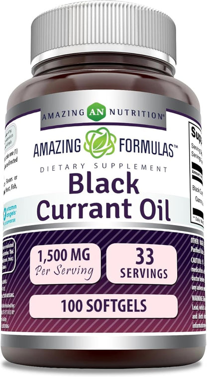 Amazing Formulas Black Currant 1500 Mg Per Serving | 100 Softgels | with GLA (Gamma-Linolenic Acid) | Non-GMO | Gluten Free