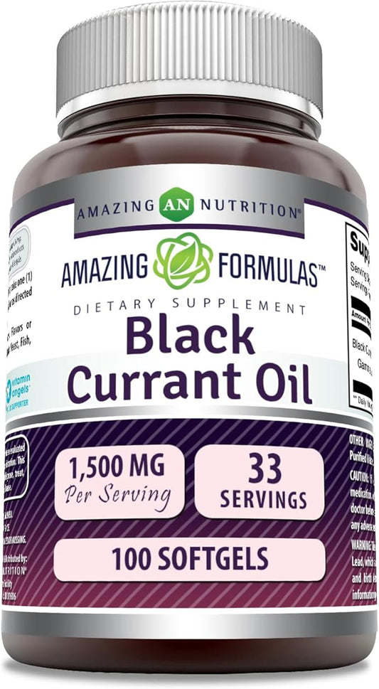 Amazing Formulas Black Currant 1500 Mg Per Serving | 100 Softgels | with GLA (Gamma-Linolenic Acid) | Non-GMO | Gluten Free