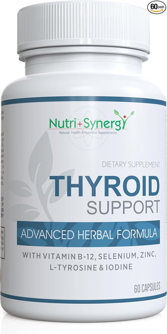 Thyroid Support - with L-Tyrosine, Iodine, Vitamins & Minerals. Supports Healthy Thyroid Function, Energy, Mood & Focus. 60 Capsules.