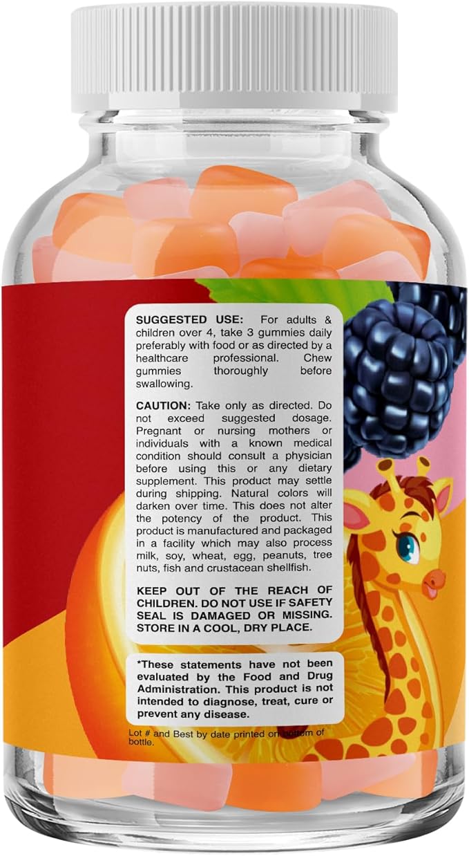 High Prebiotic Fiber Gummies for Kids - Dietary Fiber Supplements for Digestion & Constipation - Chicory Root Kids Immune Gummies - Non-GMO & Vegan Digestive Nutritional Supplements - 60 Count