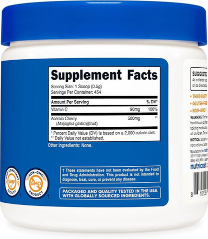 Nutricost Natural Vitamin C - Acerola Cherry Powder 0.5 LB - Gluten Free & Non-GMO