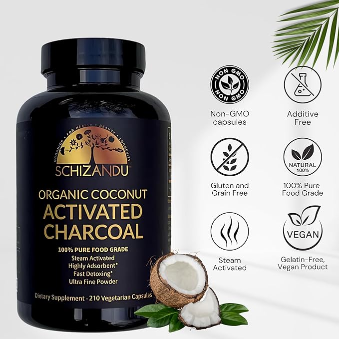 Activated Coconut Charcoal Capsules- Supports Health - Vegan, Organic, Non-GMO, No Additives - X-Large Bottle 210 Count - Pack of 3