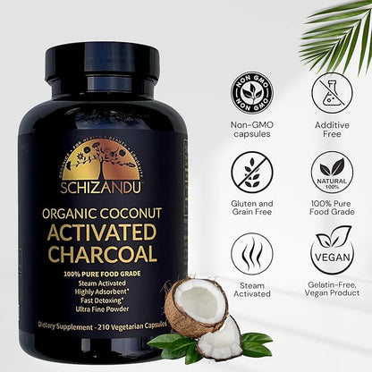 Activated Coconut Charcoal Capsules- Supports Health - Vegan, Organic, Non-GMO, No Additives - X-Large Bottle 210 Count - Pack of 3
