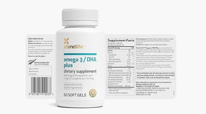 Xtendlife Omega 3 DHA Plus Fish Oil Supplement - 1100mg Omega-3 with DHA and EPA - Includes Lycopene and Astaxanthin to Support Heart, Brain, Eye, and Skin - 1 Month Supply (60 Count)