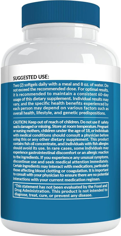5-in-1 Fish Oil Omega 3 Fatty Supplements (2100mg) - Omega 3 Fish Oil with Vitamins D3 K2 and CoQ10 - Lemon Flavored (120 softgels, Pack of 3)